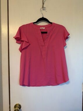 mine Pink Ruffle Sleeve V-Neck Blouse